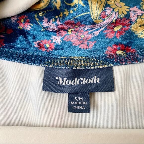 ModCloth | Layer For Keeps Velvet Kimono Duster Floral Bohemian Blue Yellow S/M - Picture 8 of 9